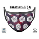 White Floral Pattern Over Red and Purple Grunge - Made in USA Mouth Cover Unisex Anti-Dust Cotton Blend Reusable & Washable Face Mask with Adjustable Sizing for Adult or Child