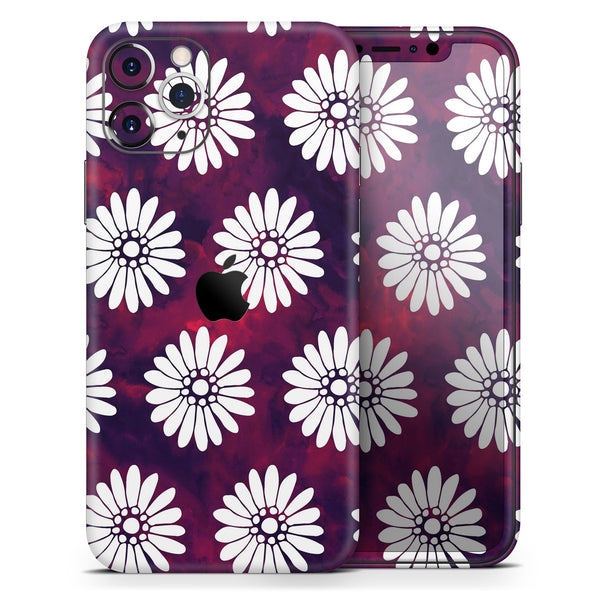 White Floral Pattern Over Red and Purple Grunge // Skin-Kit compatible with the Apple iPhone 14, 13, 12, 12 Pro Max, 12 Mini, 11 Pro, SE, X/XS + (All iPhones Available)