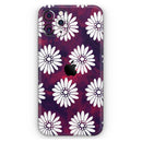 White Floral Pattern Over Red and Purple Grunge - Protective Skin Wrap & Decal – Compatible with iPhone SE to iPhone 17 Pro Max (All Models)