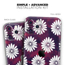 White Floral Pattern Over Red and Purple Grunge - Protective Skin Wrap & Decal – Compatible with iPhone SE to iPhone 17 Pro Max (All Models)