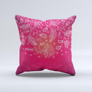 White Flower Ornament on Pink ink-Fuzed Decorative Throw Pillow