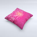 White Flower Ornament on Pink ink-Fuzed Decorative Throw Pillow