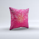 White Flower Ornament on Pink ink-Fuzed Decorative Throw Pillow