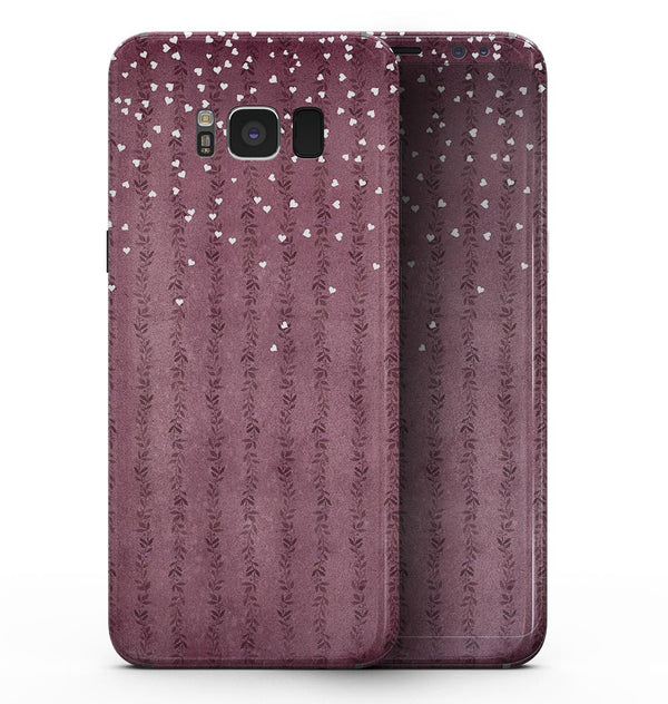 White Micro Hearts Over Burgundy Leaves - Samsung Galaxy S8 Full-Body Skin Kit