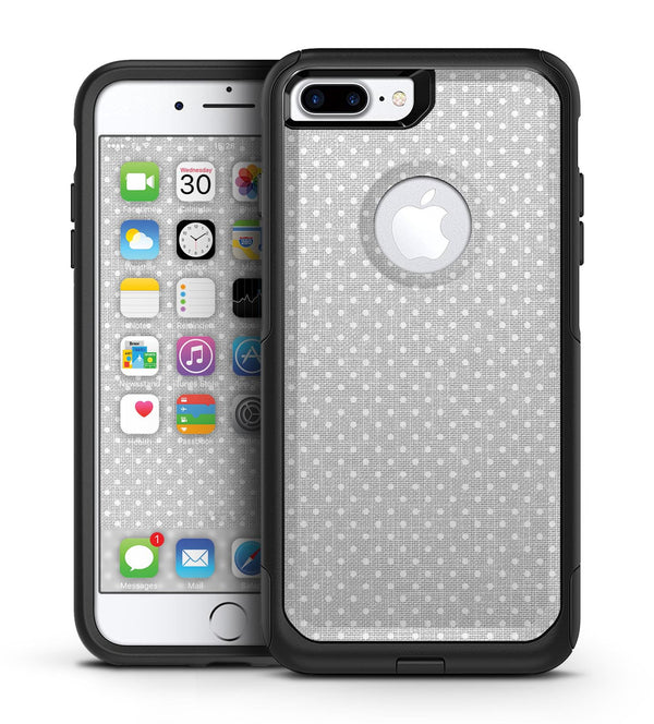White Micro Polka Dots Over Gray Fabric - iPhone 7 or 7 Plus Commuter Case Skin Kit