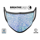 White Mircro Dots Over Blue Watercolor Grunge - Made in USA Mouth Cover Unisex Anti-Dust Cotton Blend Reusable & Washable Face Mask with Adjustable Sizing for Adult or Child