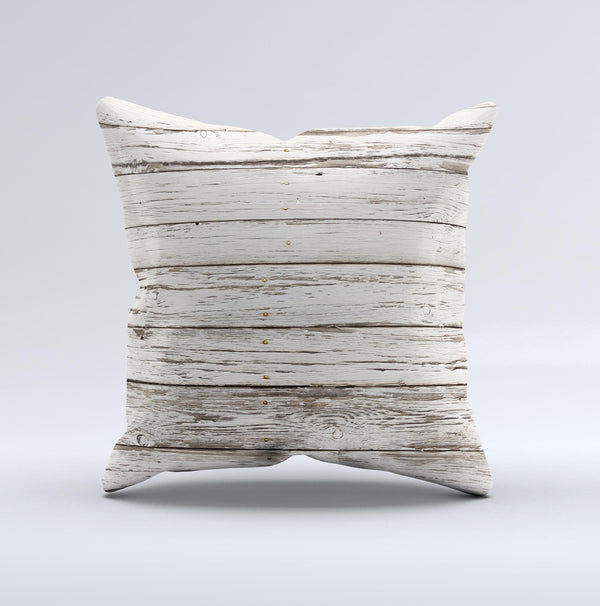 White Painted Aged Wood Planks Ink-Fuzed Decorative Throw Pillow