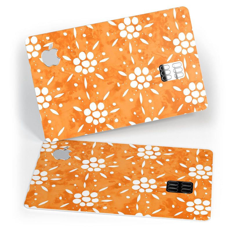 White Pedals Over Watercolored Shades of Orange - Premium Protective Decal Skin-Kit for the Apple Credit Card