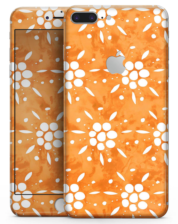 White Pedals Over Watercolored Shades of Orange - Skin-kit for the iPhone 8 or 8 Plus