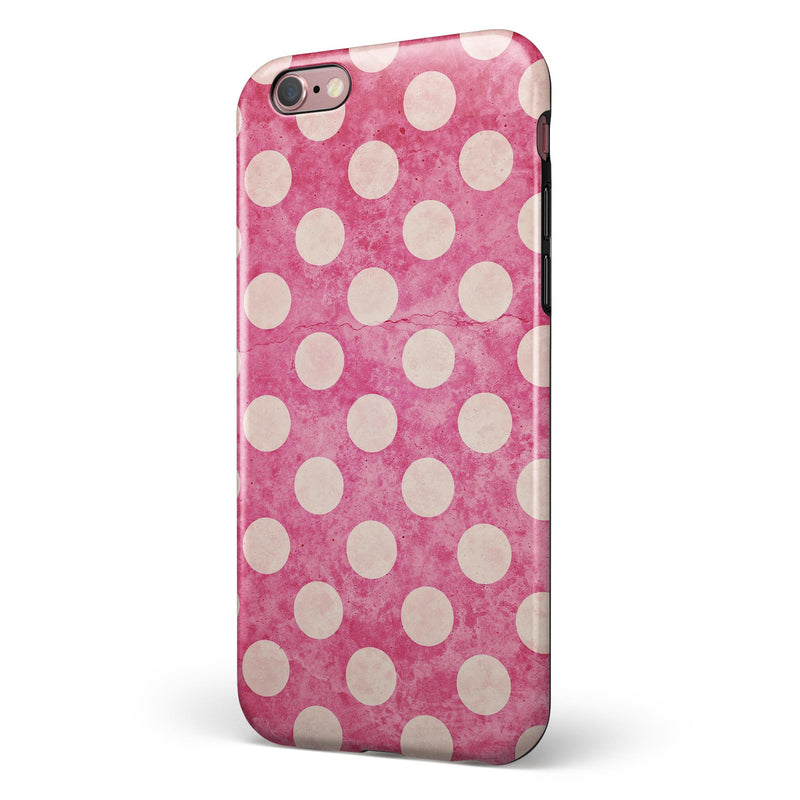 White Polka Dots Over Grungy Pink  iPhone 6/6s or 6/6s Plus 2-Piece Hybrid INK-Fuzed Case