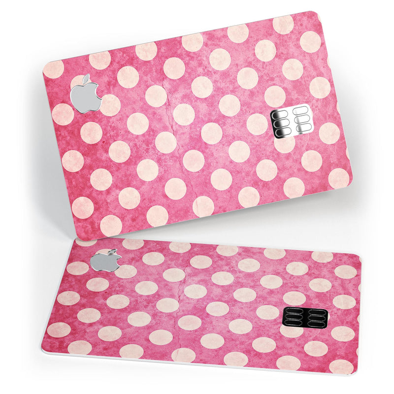 White Polka Dots Over Grungy Pink  - Premium Protective Decal Skin-Kit for the Apple Credit Card