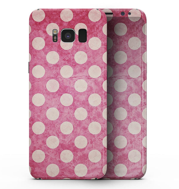 White Polka Dots Over Grungy Pink  - Samsung Galaxy S8 Full-Body Skin Kit