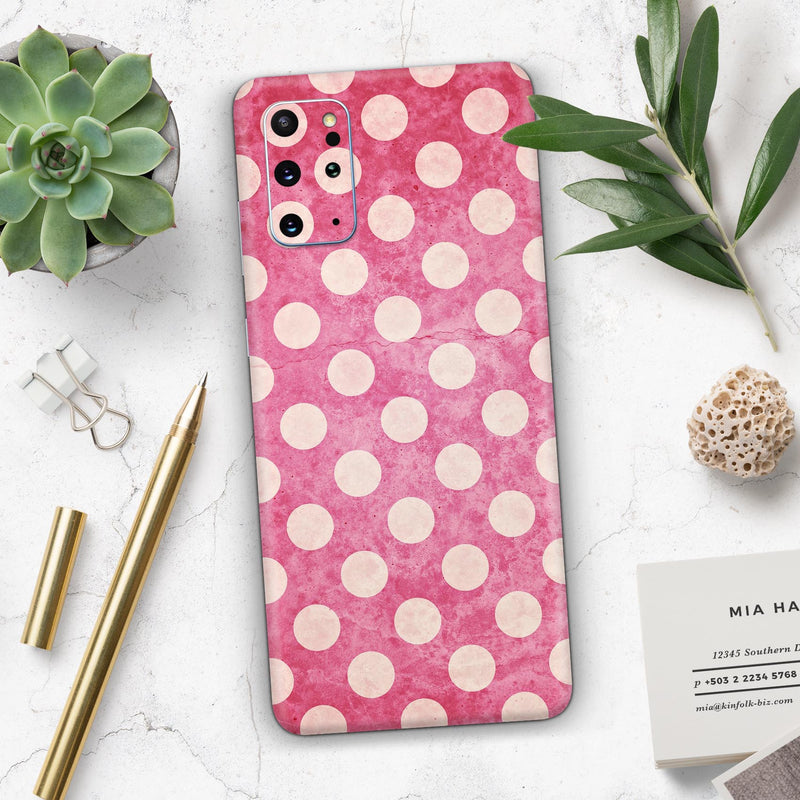 White Polka Dots Over Grungy Pink  - Skin-Kit for the Samsung Galaxy S-Series S20, S20 Plus, S20 Ultra , S10 & others (All Galaxy Devices Available)