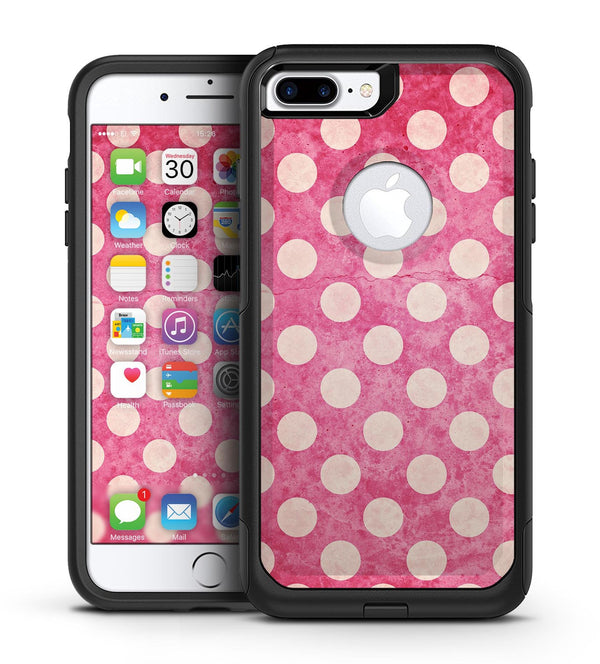 White Polka Dots Over Grungy Pink  - iPhone 7 or 7 Plus Commuter Case Skin Kit