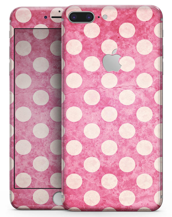 White Polka Dots Over Grungy Pink  - Skin-kit for the iPhone 8 or 8 Plus