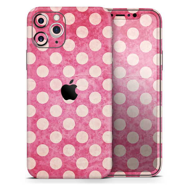 White Polka Dots Over Grungy Pink  // Skin-Kit compatible with the Apple iPhone 14, 13, 12, 12 Pro Max, 12 Mini, 11 Pro, SE, X/XS + (All iPhones Available)