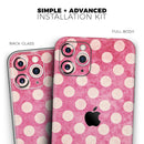 White Polka Dots Over Grungy Pink  - Protective Skin Wrap & Decal – Compatible with iPhone SE to iPhone 17 Pro Max (All Models)