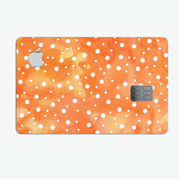 White Polka Dots Over Orange Watercolor Grunge - Premium Protective Decal Skin-Kit for the Apple Credit Card