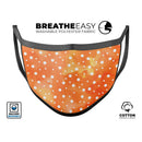 White Polka Dots Over Orange Watercolor Grunge - Made in USA Mouth Cover Unisex Anti-Dust Cotton Blend Reusable & Washable Face Mask with Adjustable Sizing for Adult or Child