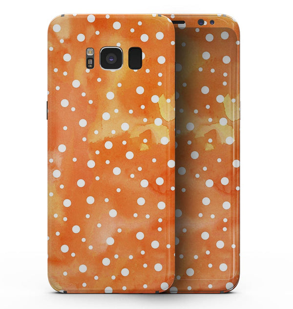 White Polka Dots Over Orange Watercolor Grunge - Samsung Galaxy S8 Full-Body Skin Kit