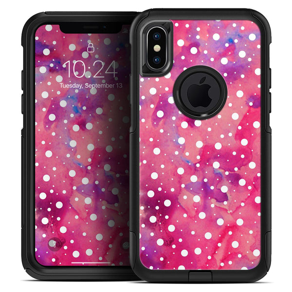 White Polka Dots Over Pink Watercolor Grunge - Skin Kit for the iPhone OtterBox Cases