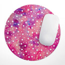 White Polka Dots Over Pink Watercolor Grunge// WaterProof Rubber Foam Backed Anti-Slip Mouse Pad for Home Work Office or Gaming Computer Desk