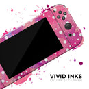 White Polka Dots Over Pink Watercolor Grunge // Skin Decal Wrap Kit for Nintendo Switch Console & Dock, Joy-Cons, Pro Controller, Lite, 3DS XL, 2DS XL, DSi, or Wii - Vinyl Skin Wrap for Nintendo Switch 2, OLED, Lite, Pro Controller & Wii