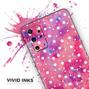 White Polka Dots Over Pink Watercolor Grunge - Premium Vinyl Skin Decal for Samsung Galaxy S25 Ultra, S24, S23, S22 & All Galaxy S Models