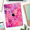 White Polka Dots over Pink Watercolor - Full Body Skin Decal for the Apple iPad Pro 12.9", 11", 10.5", 9.7", Air or Mini (All Models Available)