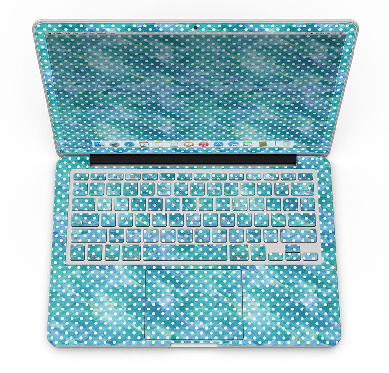 White Polka Dots over Blue Watercolor V2 - MacBook Pro with Retina Display Full-Coverage Skin Kit