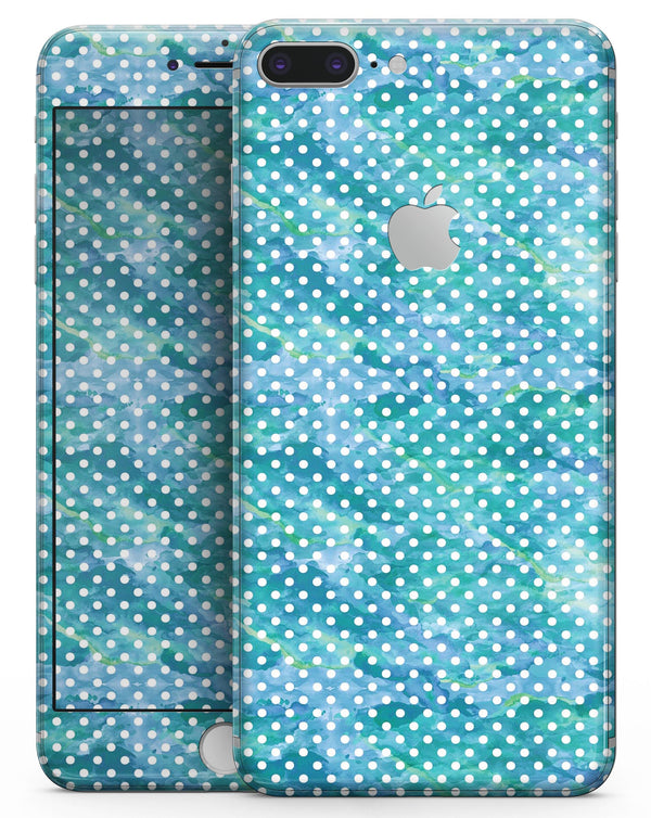 White Polka Dots over Blue Watercolor V2 - Skin-kit for the iPhone 8 or 8 Plus