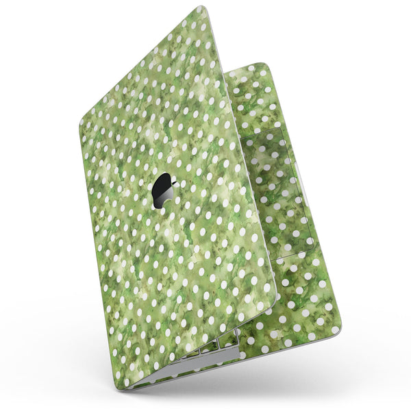 MacBook Pro without Touch Bar Skin Kit - White_Polka_Dots_over_Green_Watercolor-MacBook_13_Touch_V9.jpg?