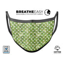 White Polka Dots over Green Watercolor - Made in USA Mouth Cover Unisex Anti-Dust Cotton Blend Reusable & Washable Face Mask with Adjustable Sizing for Adult or Child