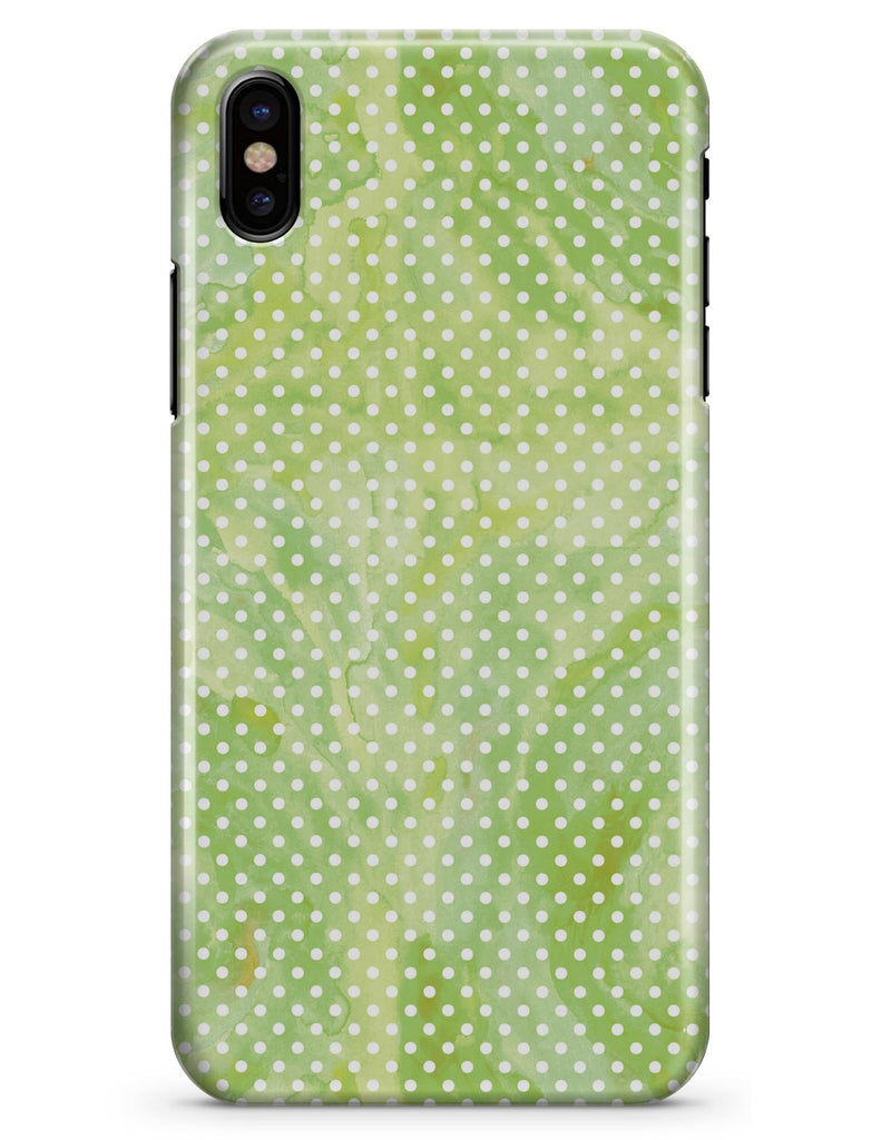 White Polka Dots over Green Watercolor V2 - iPhone X Clipit Case