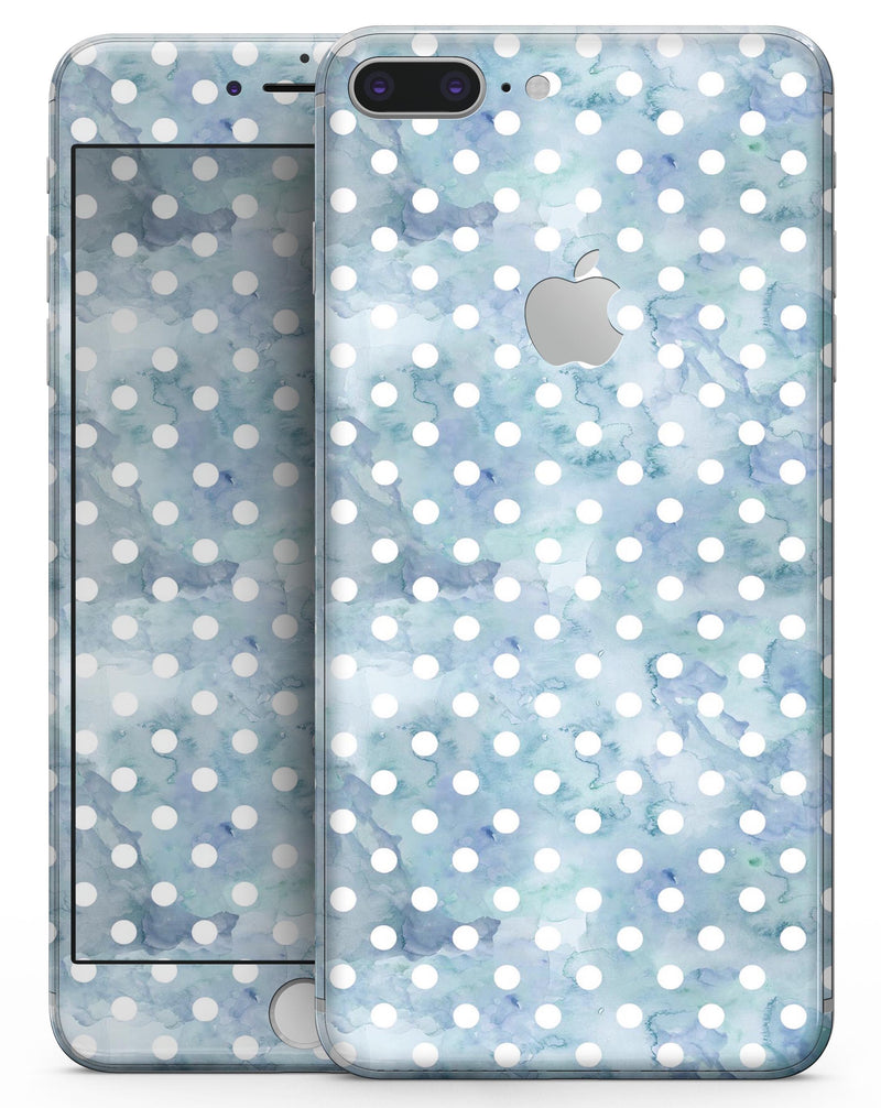 White Polka Dots over Pale Blue Watercolor - Skin-kit for the iPhone 8 or 8 Plus