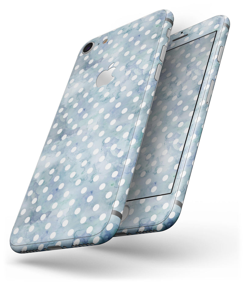 White Polka Dots over Pale Blue Watercolor - Skin-kit for the iPhone 8 or 8 Plus
