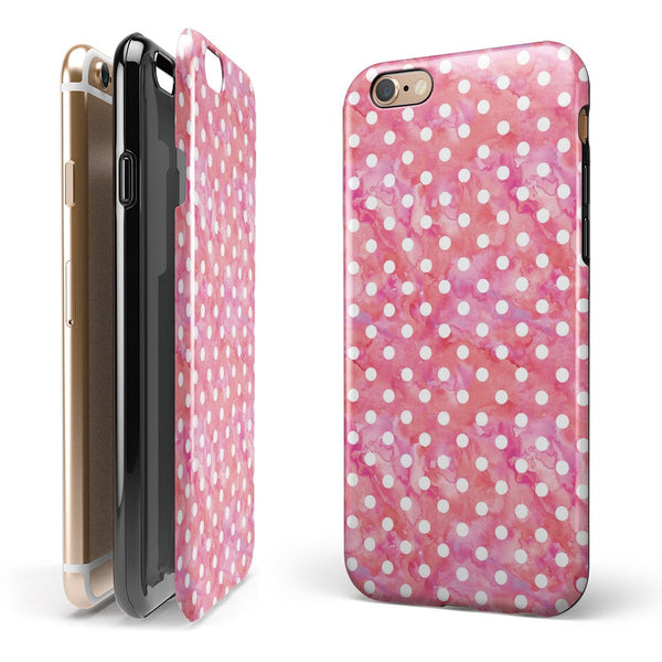 White Polka Dots over Pink Watercolor iPhone 6/6s or 6/6s Plus 2-Piece Hybrid INK-Fuzed Case