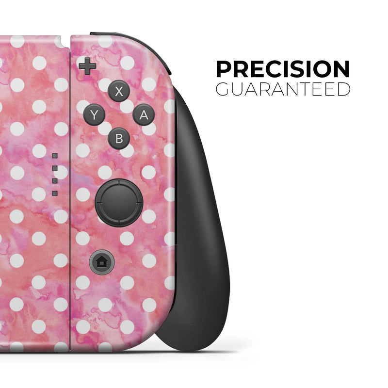 White Polka Dots over Pink Watercolor // Skin Decal Wrap Kit for Nintendo Switch Console & Dock, Joy-Cons, Pro Controller, Lite, 3DS XL, 2DS XL, DSi, or Wii