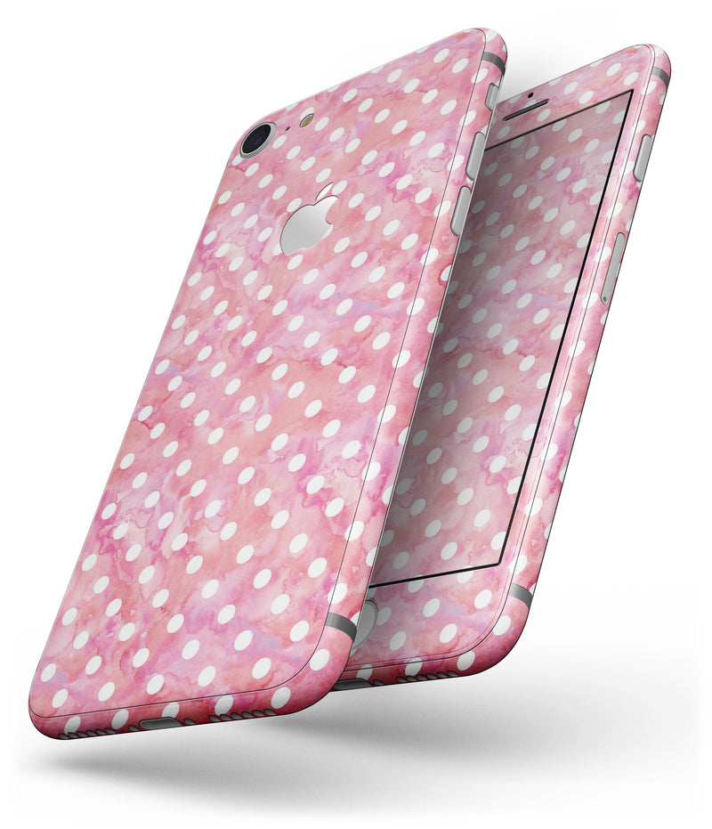 White Polka Dots over Pink Watercolor - Skin-kit for the iPhone 8 or 8 Plus