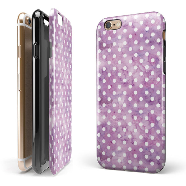 White Polka Dots over Purple Watercolor iPhone 6/6s or 6/6s Plus 2-Piece Hybrid INK-Fuzed Case