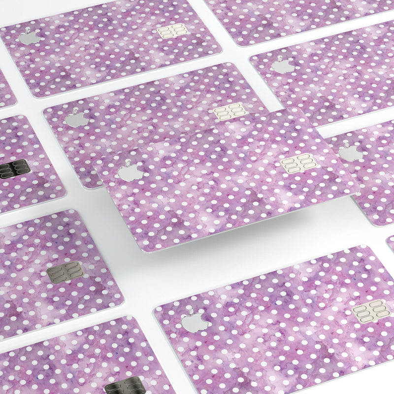 White Polka Dots over Purple Watercolor - Premium Protective Decal Skin-Kit for the Apple Credit Card