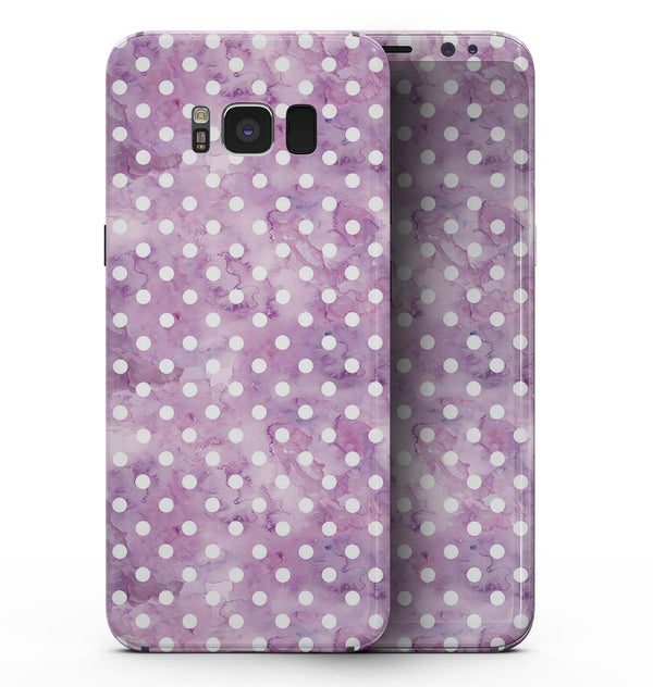 White Polka Dots over Purple Watercolor - Samsung Galaxy S8 Full-Body Skin Kit
