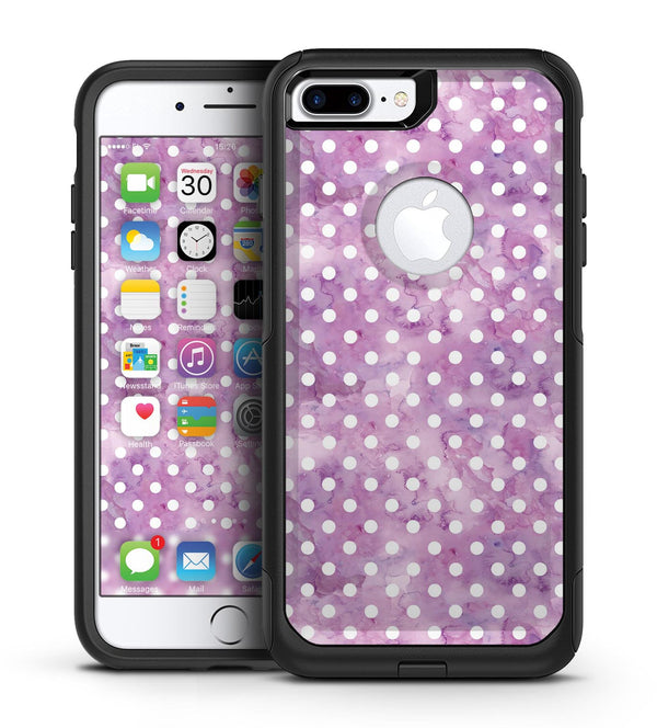 White Polka Dots over Purple Watercolor - iPhone 7 or 7 Plus Commuter Case Skin Kit