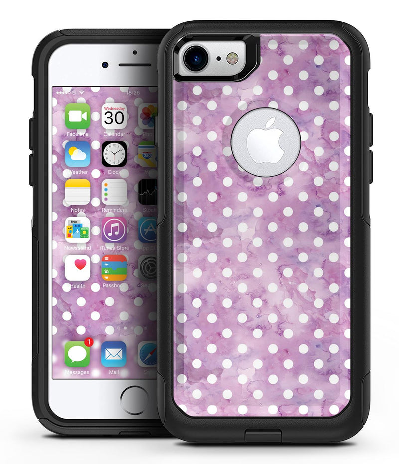 White Polka Dots over Purple Watercolor - iPhone 7 or 7 Plus Commuter Case Skin Kit