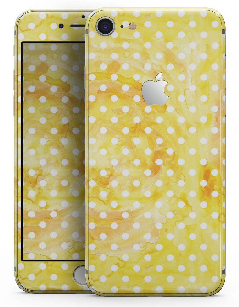 White Polka Dots over Yellow Watercolor - Skin-kit for the iPhone 8 or 8 Plus