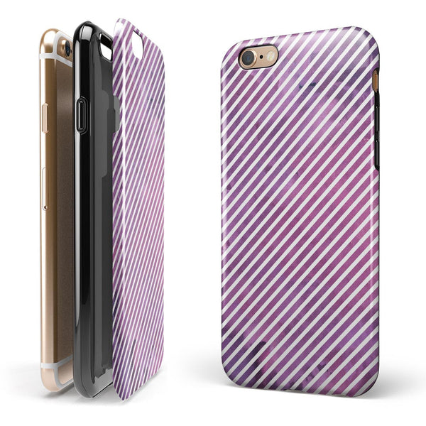 White Slanted Lines Over Pink Fumes iPhone 6/6s or 6/6s Plus 2-Piece Hybrid INK-Fuzed Case