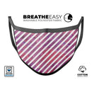 White Slanted Lines Over Pink and Purple Grunge Surface - Made in USA Mouth Cover Unisex Anti-Dust Cotton Blend Reusable & Washable Face Mask with Adjustable Sizing for Adult or Child