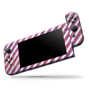 White Slanted Lines Over Pink and Purple Grunge Surface // Skin Decal Wrap Kit for Nintendo Switch Console & Dock, Joy-Cons, Pro Controller, Lite, 3DS XL, 2DS XL, DSi, or Wii