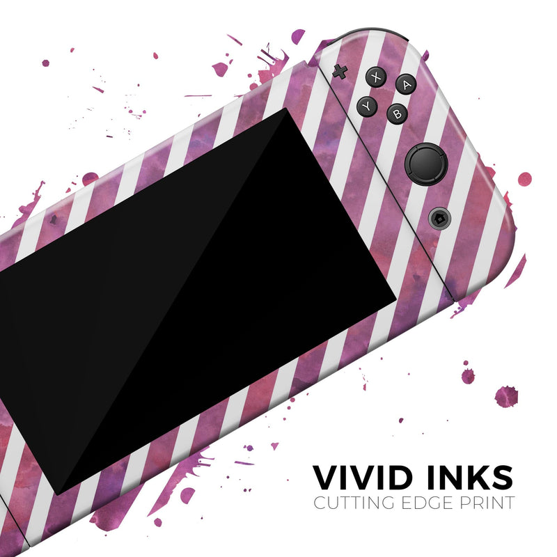 White Slanted Lines Over Pink and Purple Grunge Surface // Skin Decal Wrap Kit for Nintendo Switch Console & Dock, Joy-Cons, Pro Controller, Lite, 3DS XL, 2DS XL, DSi, or Wii