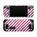 White Slanted Lines Over Pink and Purple Grunge Surface // Full Body Skin Decal Wrap Kit for the Steam Deck handheld gaming computer